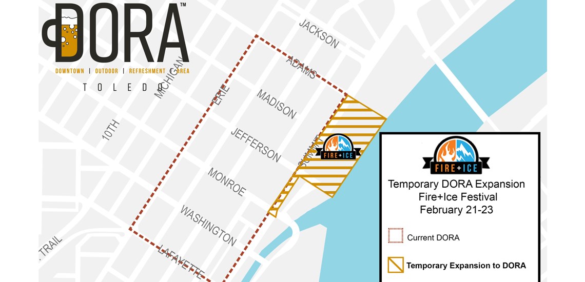 Temporary Downtown Toledo DORA expansion for Fire + Ice Festival